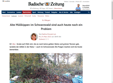 Badische Zeitung 23.03.2022: Alte Müllkippen im Schwarzwald