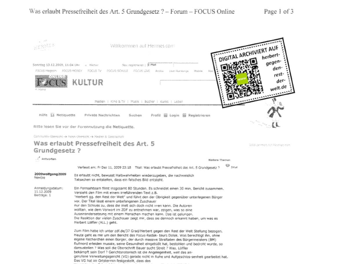 Foren-Eintrag FOCUS Online (Auswahl)